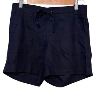 Athleta Navy Blue Linen Pull-on Drawstring Shorts w/ Pockets Style 71188
